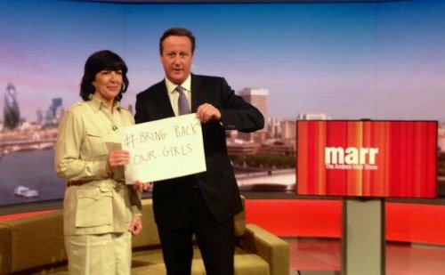 David Cameron and Christiane Amanpour supporting Bring Back Our Girls #BringBackOurGirls