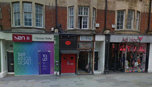 Red door of 151 Nightclub, King's Road, Chelsea